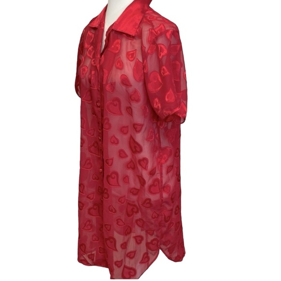 Sophia Red Hearts Sheer Robe Sleep Shirt - Picture 3 of 6